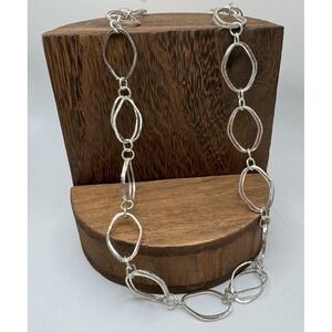 Vintage Etienne Aigner Silver Tone 32" Open Link Chain Necklace